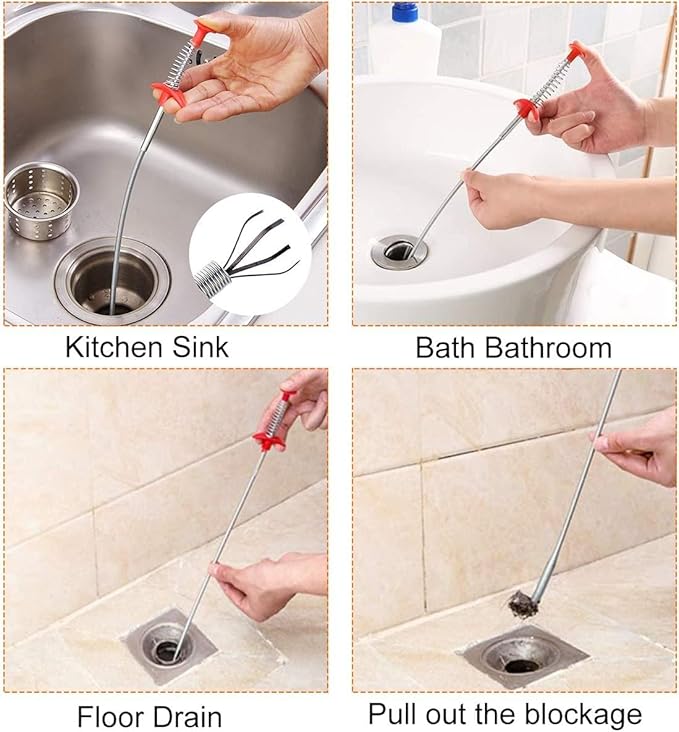 9-Piece Drain Clog Remover Kit - 35.5" Metal Clog Remover, 6x25" Drain Snake Hair Removal Tools, 2x18" Flexible Cleaning Brushes for Bathroom, Kitchen Sink, Shower, Toilet & Tub Drain Cleaning