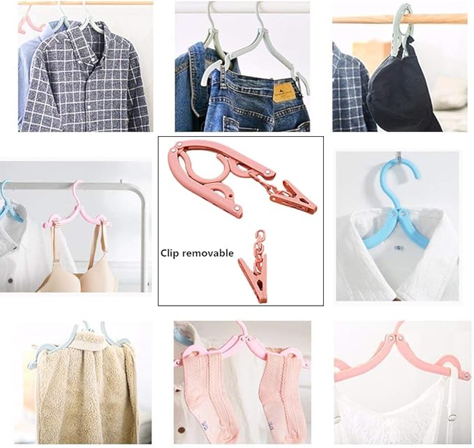 YOUOWO 12 Pcs Travel Hangers with 24 Pcs Clips,Portable Foldable Clothes Hangers for Scarves Suits Trousers Pants Shirts Socks Underwear
