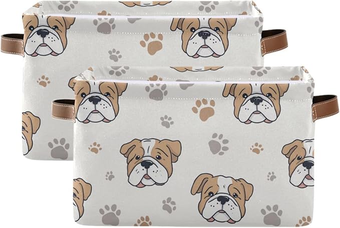 Aslsiy Storage Basket Dog Paws Nursery Bins English Bulldog Baby Box Canvas Clothes Shelf Basket Laundry Hamper Gift Basket for Home Closet 1 Pcs