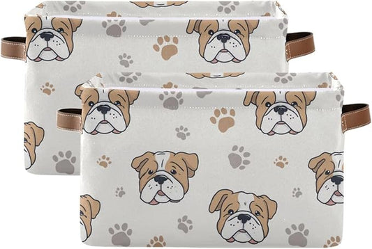 Aslsiy Storage Basket Dog Paws Nursery Bins English Bulldog Baby Box Canvas Clothes Shelf Basket Laundry Hamper Gift Basket for Home Closet 2 Pcs