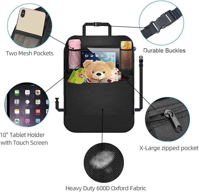 BLYPHOO Premium Backseat Organizer for Kids 2 Pack, Heavy Duty Waterproof and Stain Resistant Kick Mats Back Seat Protector, Durable Backseat Car Organizer with Tablet Holder+Storage Pockets