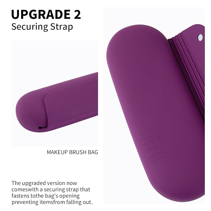 AGIKET Silicone Makeup Brush Holder Travel Cosmetic Bag：Soft Portable Cosmetic Face Brushes Holder with Upgrade Anti-Fall Out Magnetic Closure, Large Travel Makeup Brush Case - Dark Pruple
