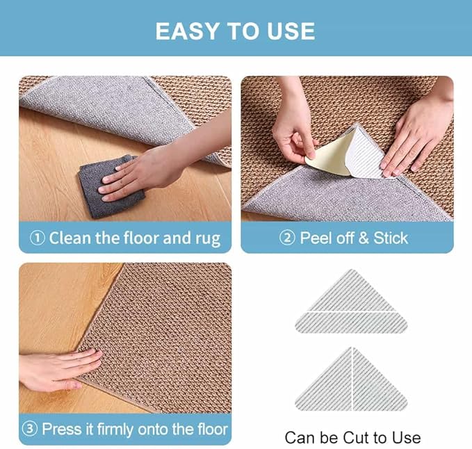 FuKuEn Rug-Gripper, Anti Slip Rug Grippers for Carpet, Upgraded Area Rug Pad Grippers Extra Sticky on Tile, Non-Slip Rug Pads Stopper for Hardwood Floor Washable Rug Tape Stickers 12x12cm 4 Pieces