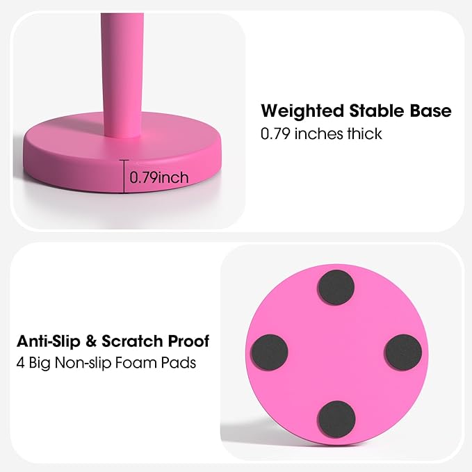 KitchLife Wooden Paper Towel Holder Countertop - Solid Freestanding Paper Towel Dispenser Stand with Anti-Skid Base (Hot Pink)