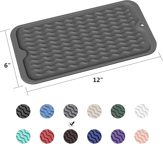 ZLR Silicone Dish Drying Mat for Kitchen Counter, Eco-Friendly Fast Dry Dish Mat, Easy Clean Multi Usage Drying Matt, Heat Resistant Trivet, 6" x 12" Extra Small, Dark Gray