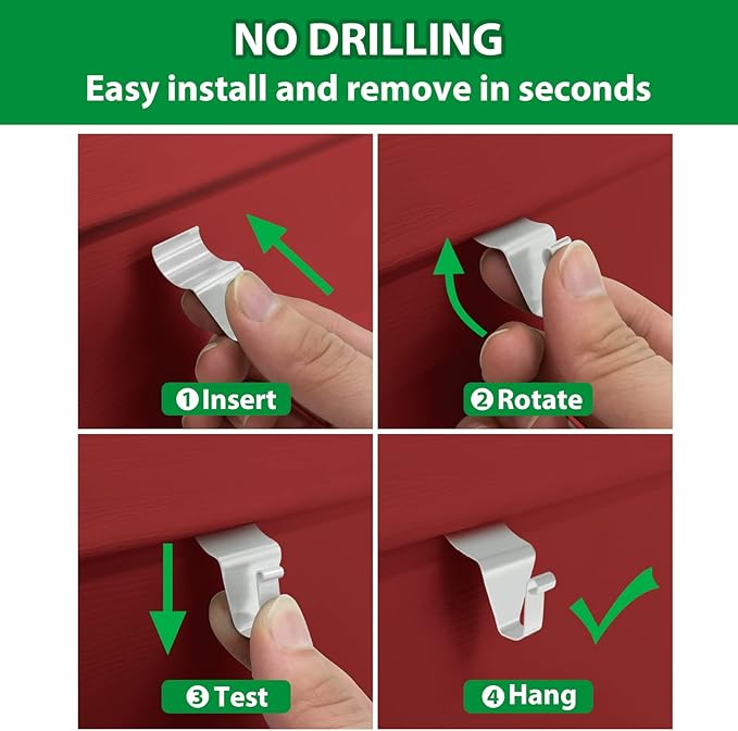 Booda Brand Vinyl Siding Hooks for Hanging (12 Pack), No Nails & Screws Needed Siding Hooks Vinyl Siding Clips, Heavy-Duty Stainless Steel Siding Hangers for Hanging Wreaths, String Lights, White