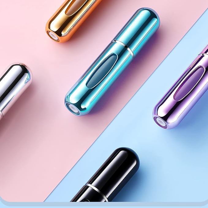 Portable Mini Perfume Atomizer Bottle, Refillable Spray, Scent Pump Case, Travel Atomizer (5ml, 5 Pack) (Purple, Blue, Green, Rose Red, Silver)