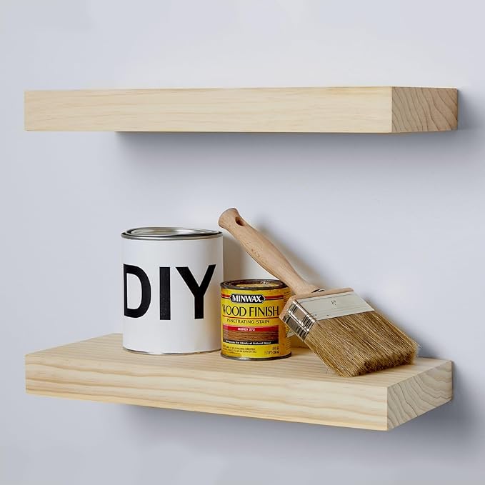 Homeforia 24 inch Wood Floating Shelves, High-End Solid Natural Wood 24-inch Floating Shelf for Wall, Unfinished Wooden 24-inch Floating Shelves, Heavy Duty Bracket, 24 X 6.5 X 1.75 in, Set of 3