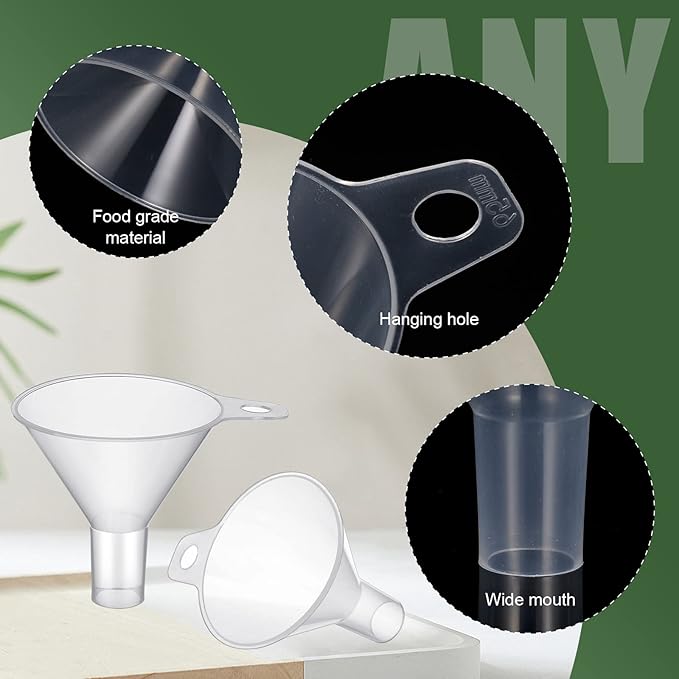 4 Packs Small Plastic Funnel for Filling Small Bottles 2.56 Inch Clear Wide Mouth Plastic Funnel for Filling Water Powder Essential Oils Perfumes Kitchen Bath Garage Use