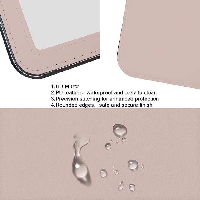 Desk Folding Mirror Portable, Travel Makeup Mirror PU Portable Adjustable Rectangular Ultrathin Vanity Mirror with Stand, for Travel, Camping, Home, Gifts for Women (Rose Gold)