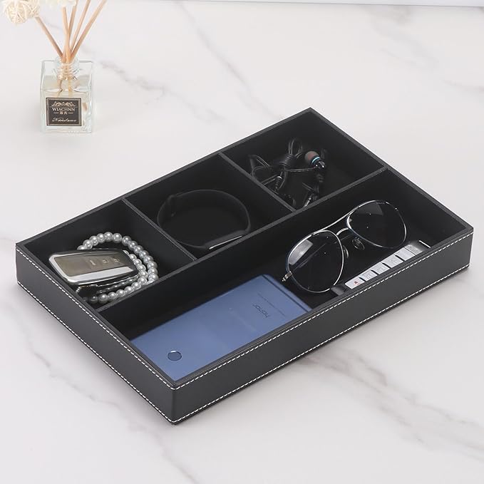 Desktop Glove Box, Nightstand or Dresser Organizer, Valet Tray, Entry Table Organizer, Dresser Storage Box,PU Leather Drawer Storage Decorative Trays.
