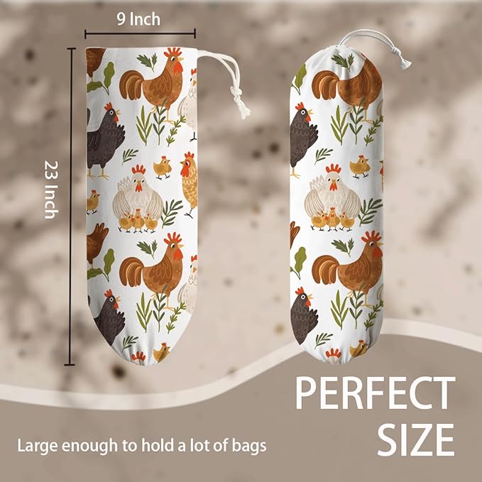 Chicken Animal Plastic Bag Holder, Funny Chickens Grocery Bags Storage Organizer, Reusable Shopping Bags Dispenser for Kitchens Pantry, Farmhouse Kitchen Decor Gifts, Kitchen Pattern Garbage Bag 46