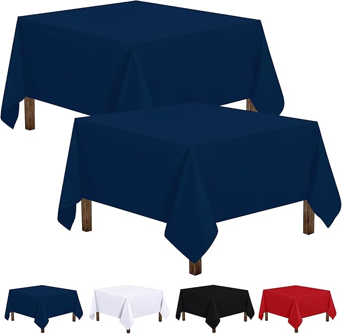 Utopia Kitchen Rectangle Table Cloth 2 Pack(54x54 Inches, Navy Blue), Tablecloth Machine Washable, Polyester Table Cover for Dining, Buffet Parties, Picnics, Events, Weddings and Restaurants