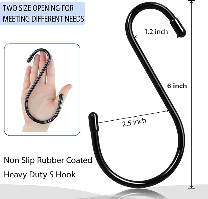 DINGEE 6 Inch 24 Pack Large S Hooks for Hanging Plants, Vinyl Coated Heavy Duty S Hooks for Hanging Non-Slip S Hanger Hooks, Steel Metal with Rubber Stopper, Closet Hooks, Clothes, Jeans, Pot Pan, Garden