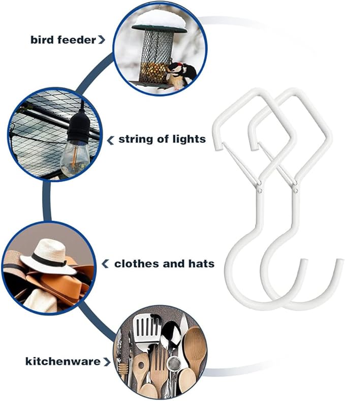 S Hooks Anti Drop Diamond Hooks 12 Pack White Shelf Closet Hanging Clips with Safety Clasp for Plants Kitchen Pot Hat Bag
