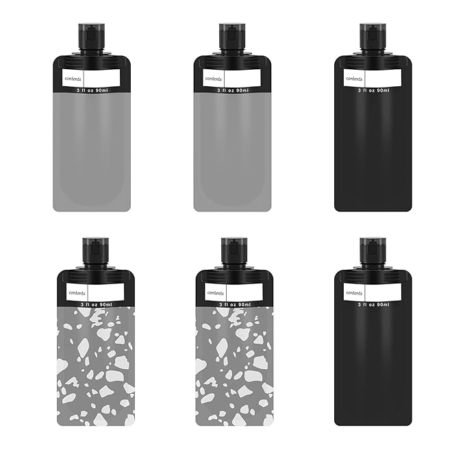 6 Pack Travel pouches for toiletries liquid,TSA Approved Travel Squeeze Pouches,liquid pouches for travel, squeeze pouches refillable,Leakproof Travel Containers for Toiletries (Black)