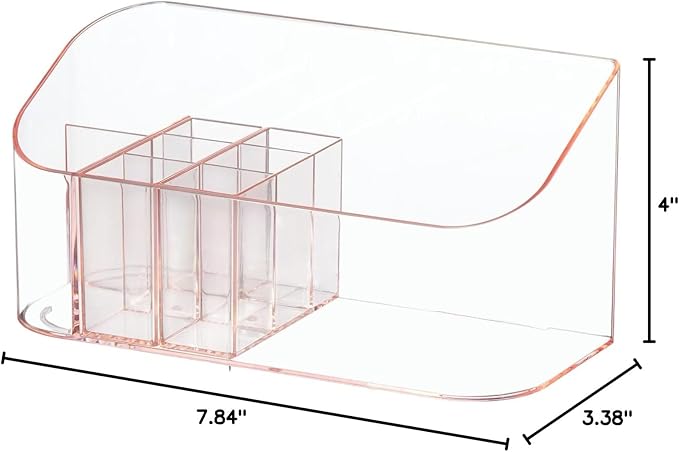 SUNFICON Makeup Holder Tray Organizer Cosmetic Display Case Tabletop Desktop Vanity Countertop Bathroom Wall Cabinet Medicine Storage Box 9 Dividers 2 Removable for Womens Ladies Girls Crystal Pink