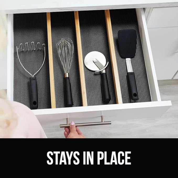 GORILLA GRIP powerGRIP Drawer Shelf and Cabinet Liner, Thick Strong Hold, Non-Adhesive Liners Protect Kitchen Cabinets and Cupboard, Bathroom Drawers, Easy Install, Breathable Mat, 12" x20', Charcoal