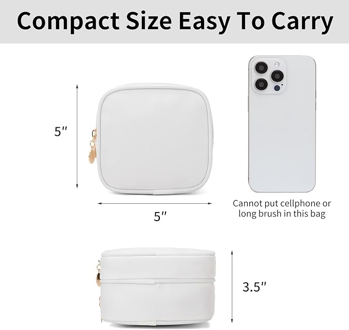 2PCS Small Makeup Pouch, Double Zipper Cosmetic Bag, Travel Makeup Bag, Cute Makeup Bag for Purse, Mini Toiletry Bag (White+Pink)