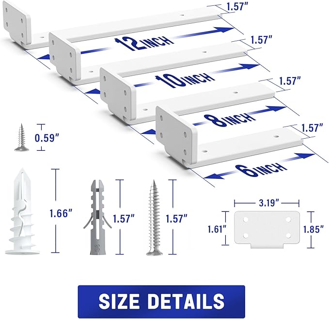 Goovilla Shelf Bracket, Heavy Duty Floating Shelf Brackets 6 inch Long, 6 Pack Brackets for Shelves, White Coated Metal Wall Shelf Support Brackets with 1/5 Inch Thick and 160 lb. Load Capacity