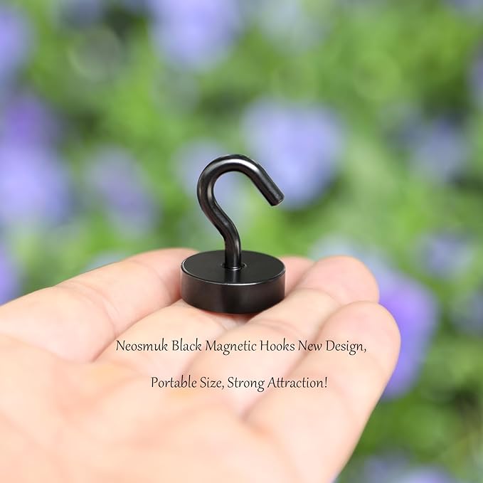 Neosmuk Magnetic Hooks, Cruise Ship Essentials, 40lb Heavy Duty Magnetic Hooks for Cruise Cabins, Refrigerator, Grill, Hanging, and Travel | Extra Strong Must-Haves Magnet Hook,Black