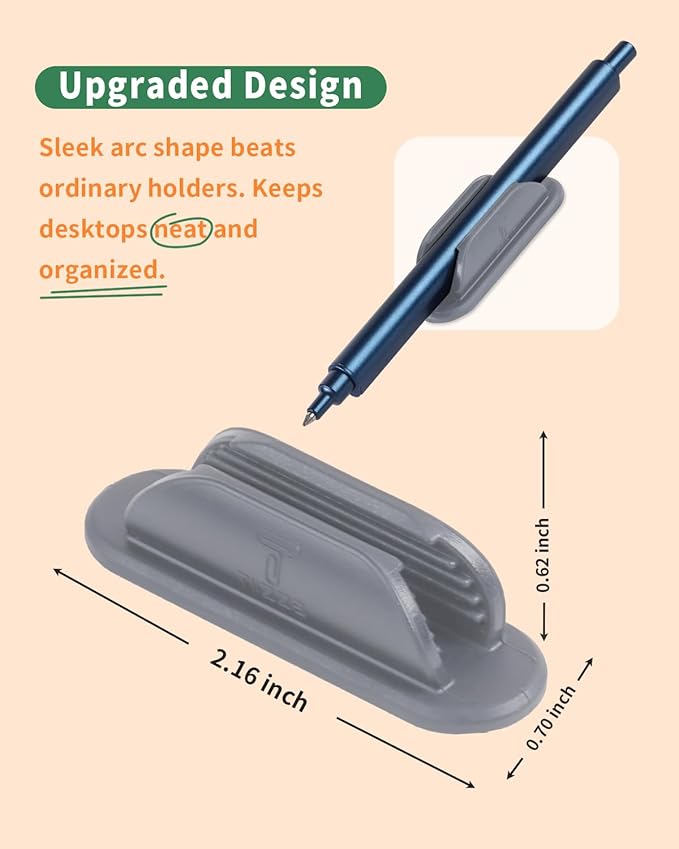 Adhesive Pencil Holders for Desk Set of 10 - Silicone Pen Holder with 15 PCS Adhesive Pads - Flexible Pencil Holder for Office Essentials Accessories and Teacher Supplies - Grey