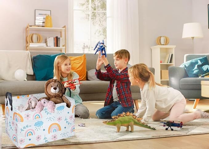 Rec Rainbow Print Box Hamper Storage Basket Collapsible Organizer Bin Gift Shelf Baskets for Home and Kitchen Storage