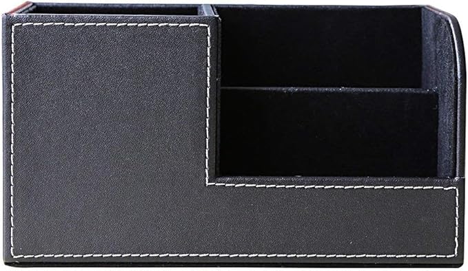 KINGFOM Desk Organizer Office Supplies Caddy Pu Leather Multi-function Storage Box Pen/Pencil,Cell phone, Business Name Cards Remote Control Holder Black