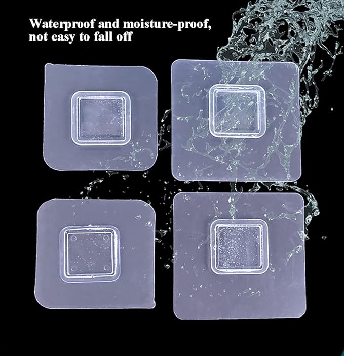 12 PCS Wall Mounted Replacement Sticky pads for Kitchen Bathroom Shower Caddy Organizer Rack Holder Nail Free Adhesive Hooks (Square)