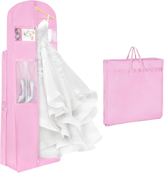 Zilink 72" Wedding Dress Garment Bag Bridal Gown Garment Bag Wedding Dress Travel Bag with 12” Gusseted and Accessory Pockets for Wedding Dress, Puffy Gowns [Upgraded Version]