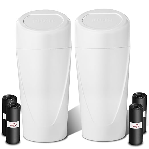 Car Trash Can with Lid-2Pack, Leakproof Garbage Can with 80 Attached Trash Bags, Mini Essential Car Accessories for Interior for Car, Home, Office（White）