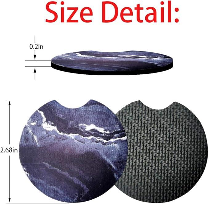 2 Pack Car Coasters for Drinks Absorbent - 2.75 Inch Cute Car Cup Holder Coasters for Women, Removable Cup Holder Coaster for Your Car, Car Interior Accessories for Women & Girls (Blue Marble)