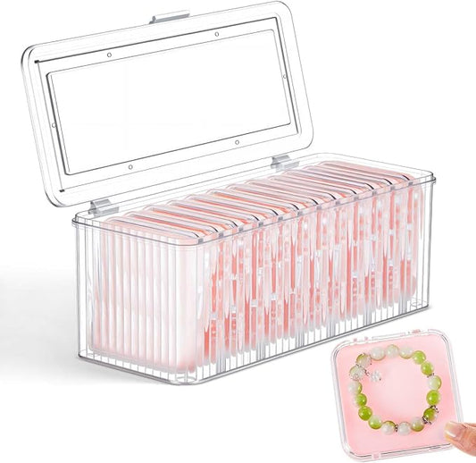 1 Pack Acrylic Bracelet Jewelry Storage Box with 12 Portable Anti Tarnish Organizers for Earrings/ring/necklace (Pink)