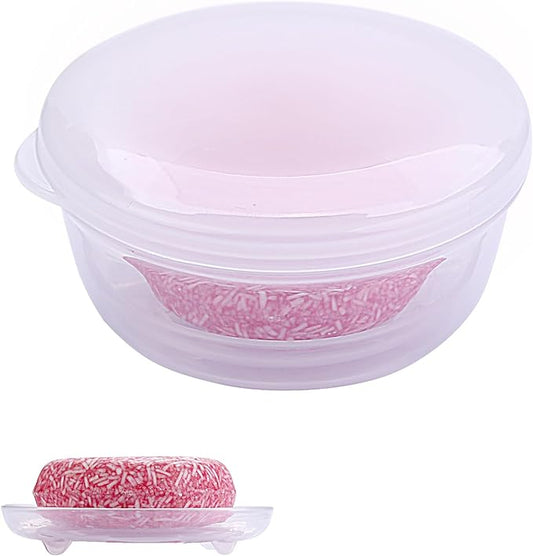 Travel Soap Container 1 Pack, Round Soap Case with Cover, Portable Bar Soap Holder, Leakproof Shampoo Bar Holder with Drainage Tray for Shower, Bathroom, Travel, Camp (Transparent White)