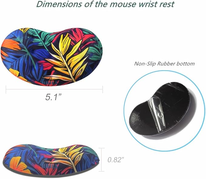 BRILA Ergonomic Memory Foam Mouse Wrist Rest Support Pad Cushion for Computer, Laptop, Office Work, PC Gaming - Massage Holes Design - Wrist Pain Relief (Vibrant Plants)