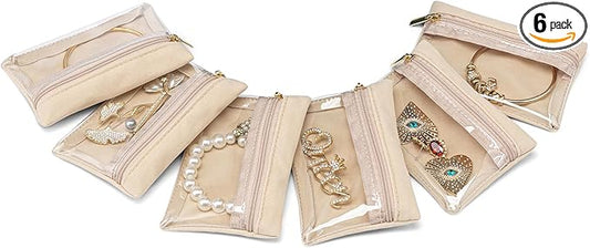 Vlando 6 Pcs Travel Jewelry Organizer Velvet Jewelry Pouch with Zipper Clear Travel Jewelry Bag for Travel Business Trip Jewelry Pouch for girls Mothers Day Gifts for Mom