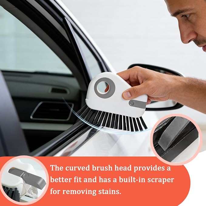 2PCS Car 2 in 1 Groove Cleaning Brush, Multifunctional Vehicle Window Track Cleaner Tool with Hidden Scraper, Auto Crevice Gap Grout Scrub Brush for Sliding Door Track, Universal Fit (Gray)
