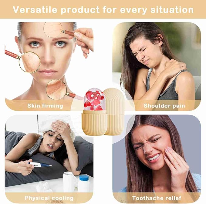 XHJRI Ice Face Roller Massager, Ice Cube Roller for Face, Eyes and Neck Naturally Conditioning and Skin Care, De-Puff Eye Bags, Reduce Migraine Pain, Reusable Massage Silicone Ice Mold (Beige)