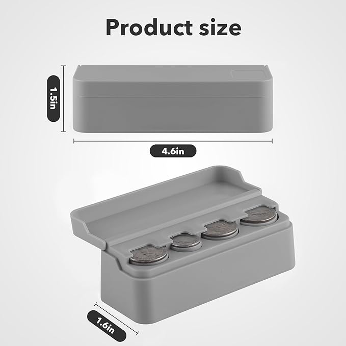 SINGARO Coin Holder for Car, Coin Change Organizer Compatible with Coins of Different Sizes, Dash-Mounted Holder Suitable for Most Cars, Trucks(2PCS Gray)