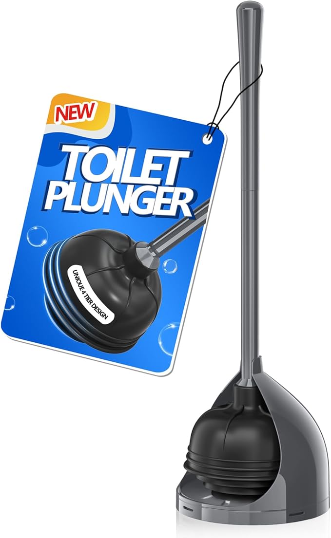 Toilet Plunger with Holder, Unique Plunger with All-Angle Design, Plungers for Bathroom with Holder, Heavy Duty Toilet Plunger for 5.7-inch Toilet Drain Bathroom Cleaning