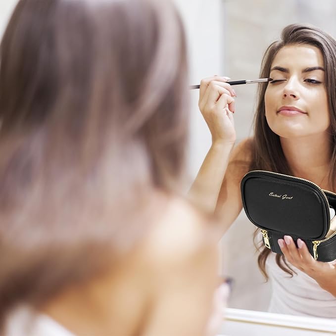 Small Makeup Bag with Led Mirror, Mini Travel Make up Bag 3 Light Modes Adjustable Brightness, for Women Organizer Cosmetic Bag, Portable Travel Train Toiletry Bag, for Pool Parties Work Touch-Ups