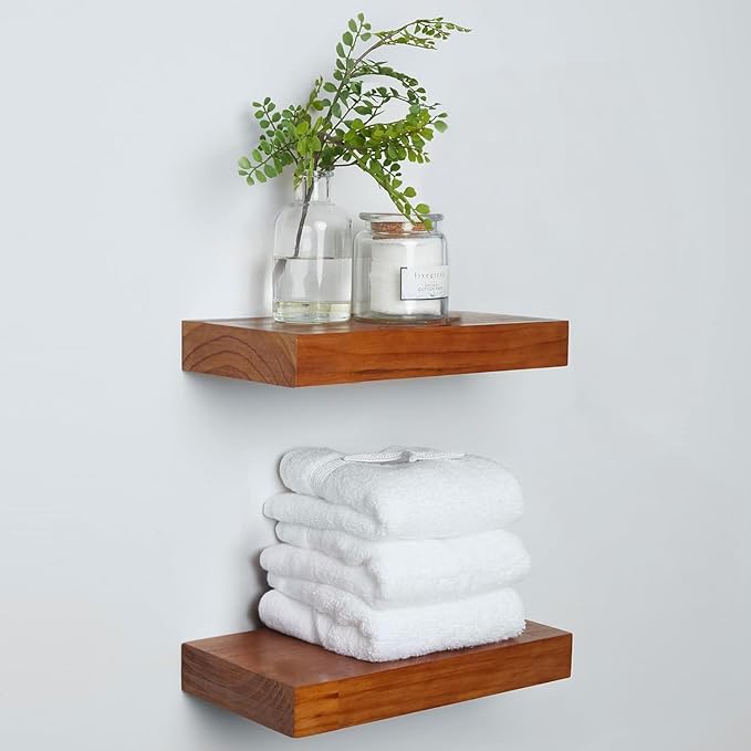 Homeforia 12 inch Oak Floating Shelf, High-End Solid Real Wood 12-inch Small Floating Shelves for Wall Mounted, Honey Oak Wooden 12in Floating Shelves, Heavy Duty Bracket, 12 X 6.5 X 1.75 in, Set of 2