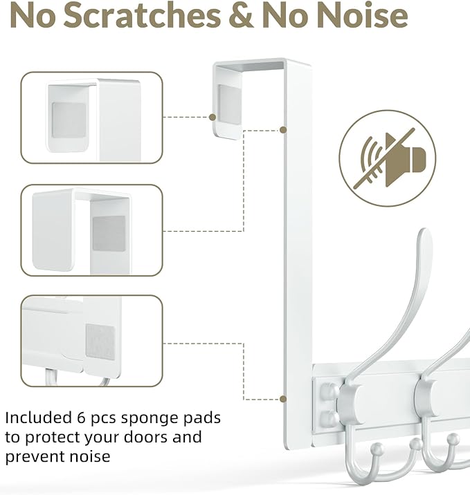 Heavy Duty Over The Door Hooks Rustproof - 25lb Over The Door Towel Rack, Over The Door Towel Hook, Door Hanger for Bathroom, Coat Rack Dorm Room Essentials (1Pack, White)