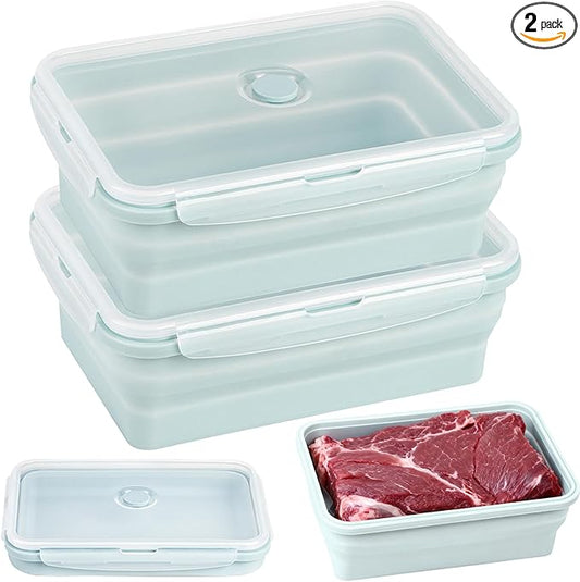 Extra Large Collapsible Silicone Food Storage Containers With Lids & Air Vent, 2 Pack 2000ml/68oz, XXL Foldable Marinade Container for Kitchen, Camping, Dishwasher, Microwave, Freezer Safe, BPA Free
