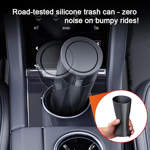Car Trash Can with Lid, 2 Packs Leakproof Vehicle Garbage Bin, Compact Cup Holder Design, Includes 40 Trash Bags, Ideal for Car, Truck, Home, Office, Front & Back Seat Organizers (2-pack Black)