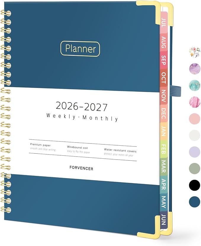 Forvencer Academic Planner 2026-2027, Hardcover Calendar Planner Weekly & Monthly, July 2026 - June 2027, 6" x 8", Daily Agenda with Tabs, College School Organizer for Student Teacher, Navy Blue