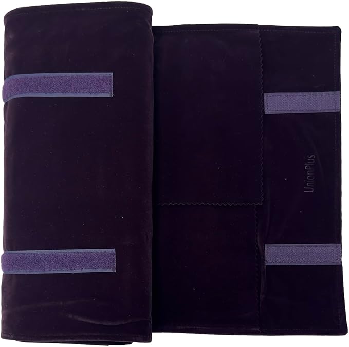 UnionPlus Velvet Travel Jewelry Roll Bag Organizer for Necklace, Elastic Band and Anti-winding, Large, Purple