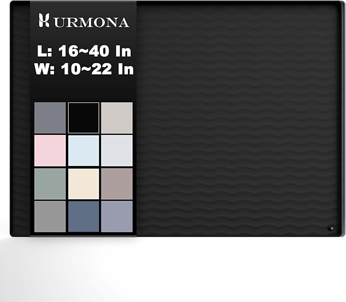 URMONA 37'' x 22'' Waterproof Silicone Under Sink Mat Cabinet and Counter Protector, Shelf Liner for Kitchen and Bathroom, Storage and Organizers, Litter Mat, Pet Cat Puppy Essentials（Black）