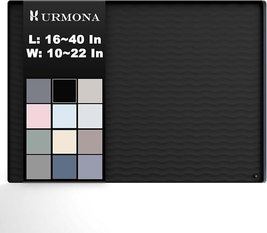 URMONA 37'' x 22'' Waterproof Silicone Under Sink Mat Cabinet and Counter Protector, Shelf Liner for Kitchen and Bathroom, Storage and Organizers, Litter Mat, Pet Cat Puppy Essentials（Black）