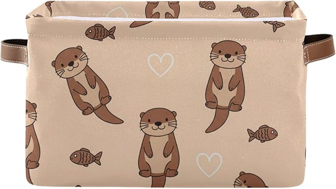 Aslsiy Storage Basket Cute Otter and Fish Nursery Bins Baby Box Canvas Clothes Shelf Basket Laundry Hamper Gift Basket for Home Dorm Closet 1 Pcs